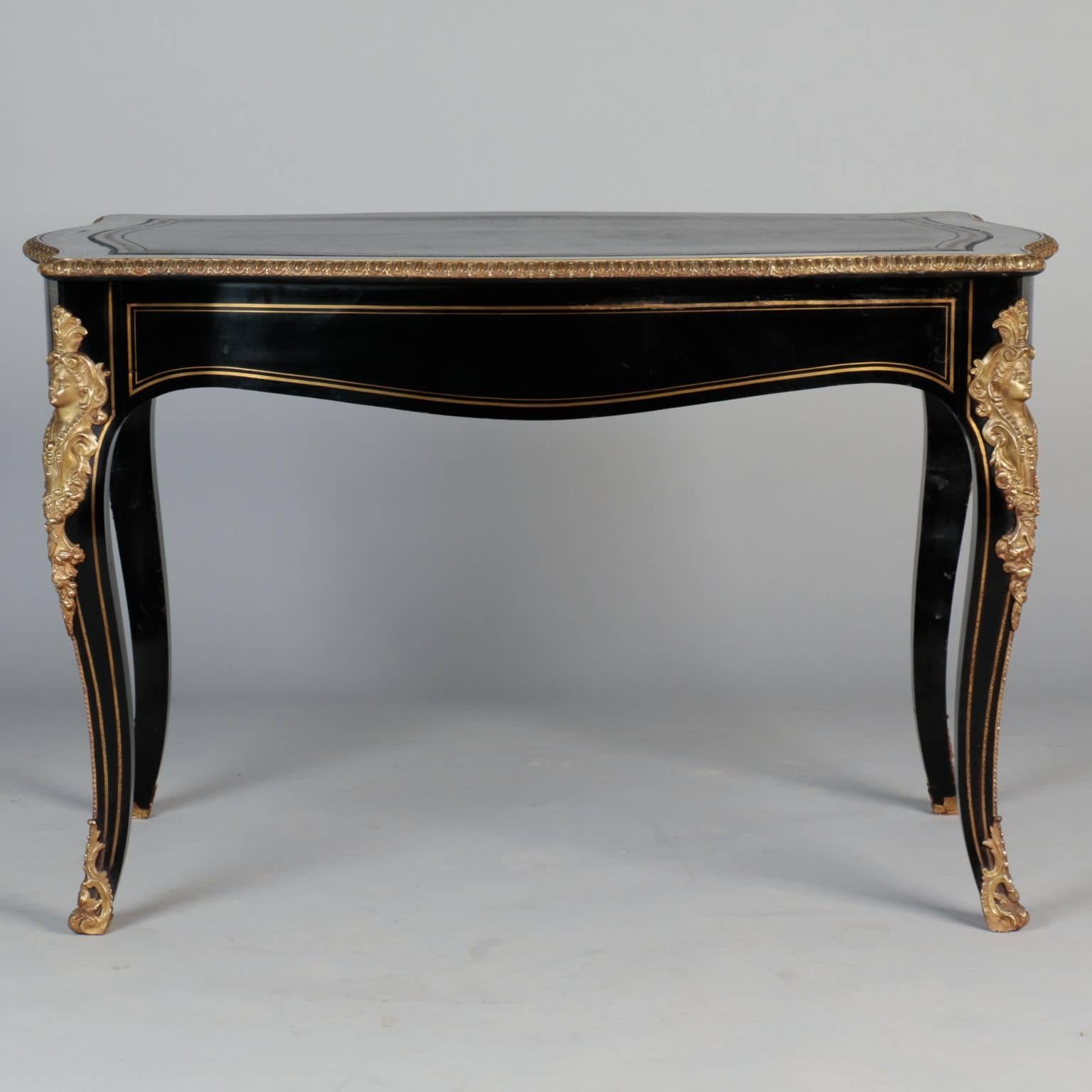 Brass 19th Century Regency Style Ebonised and Gilt Writing Desk
