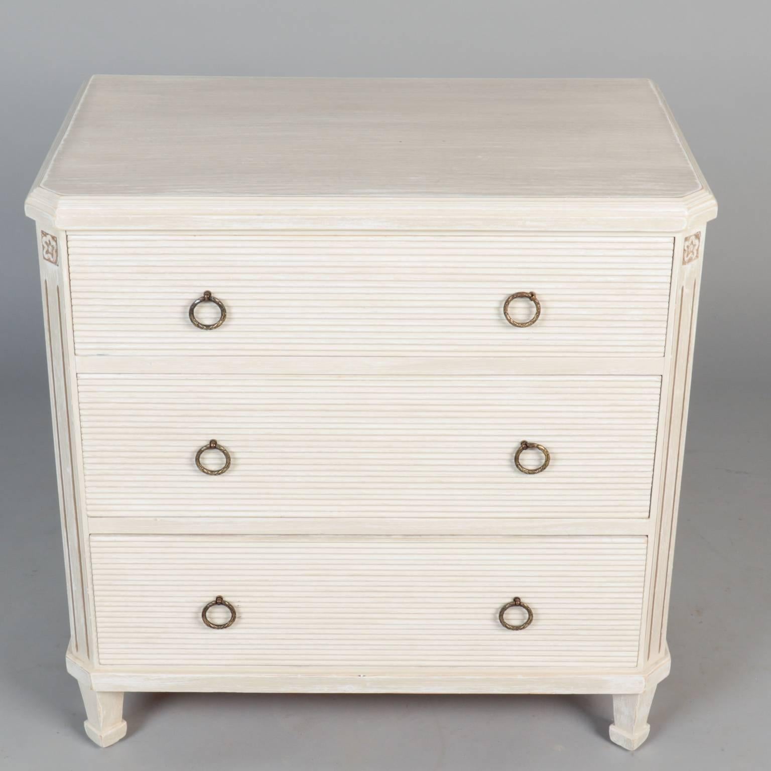 Carved Pair of White Painted Swedish Style Chests