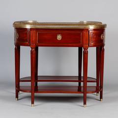 Pair of 19th Century Mahogany Consoles with Marble Tops and Brass Galleries