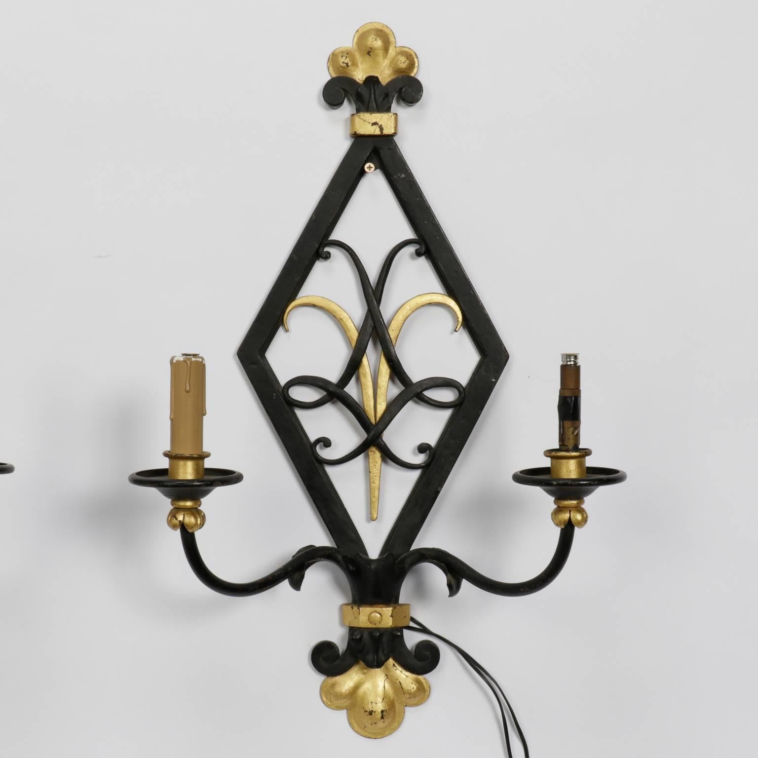 Pair Black and Gilt Iron Art Moderne Style Sconces 2