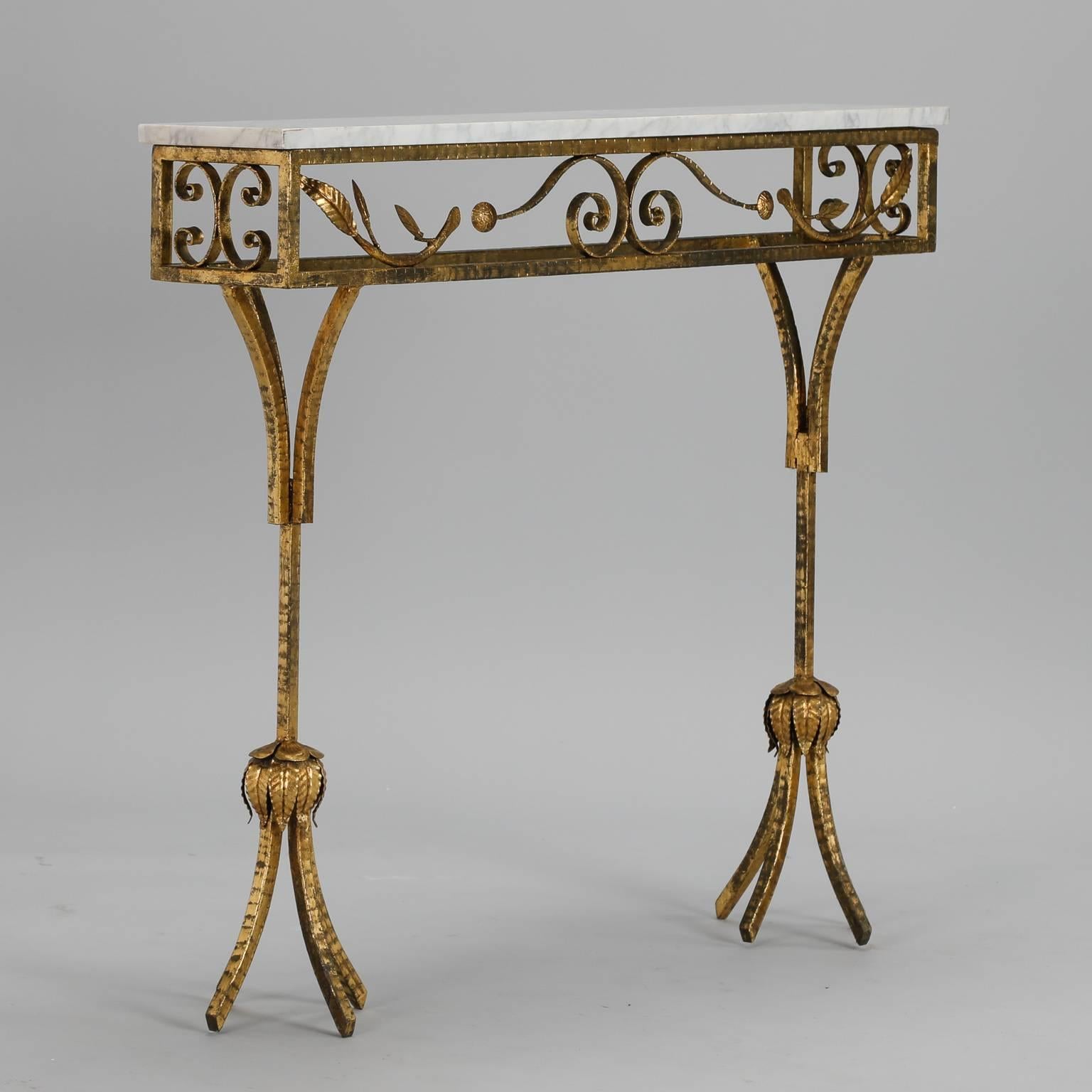 Gilt Iron Wall Hung Console with Marble Top In Excellent Condition In Troy, MI