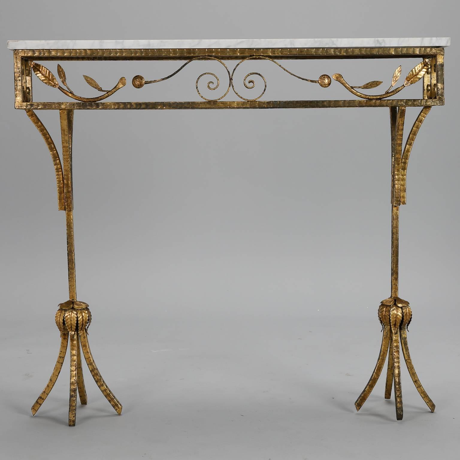 French Gilt Iron Wall Hung Console with Marble Top