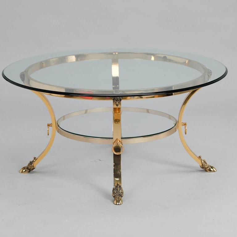 Glass Mid-Century Spanish Neoclassical Ram’s Foot Cocktail Table For Sale