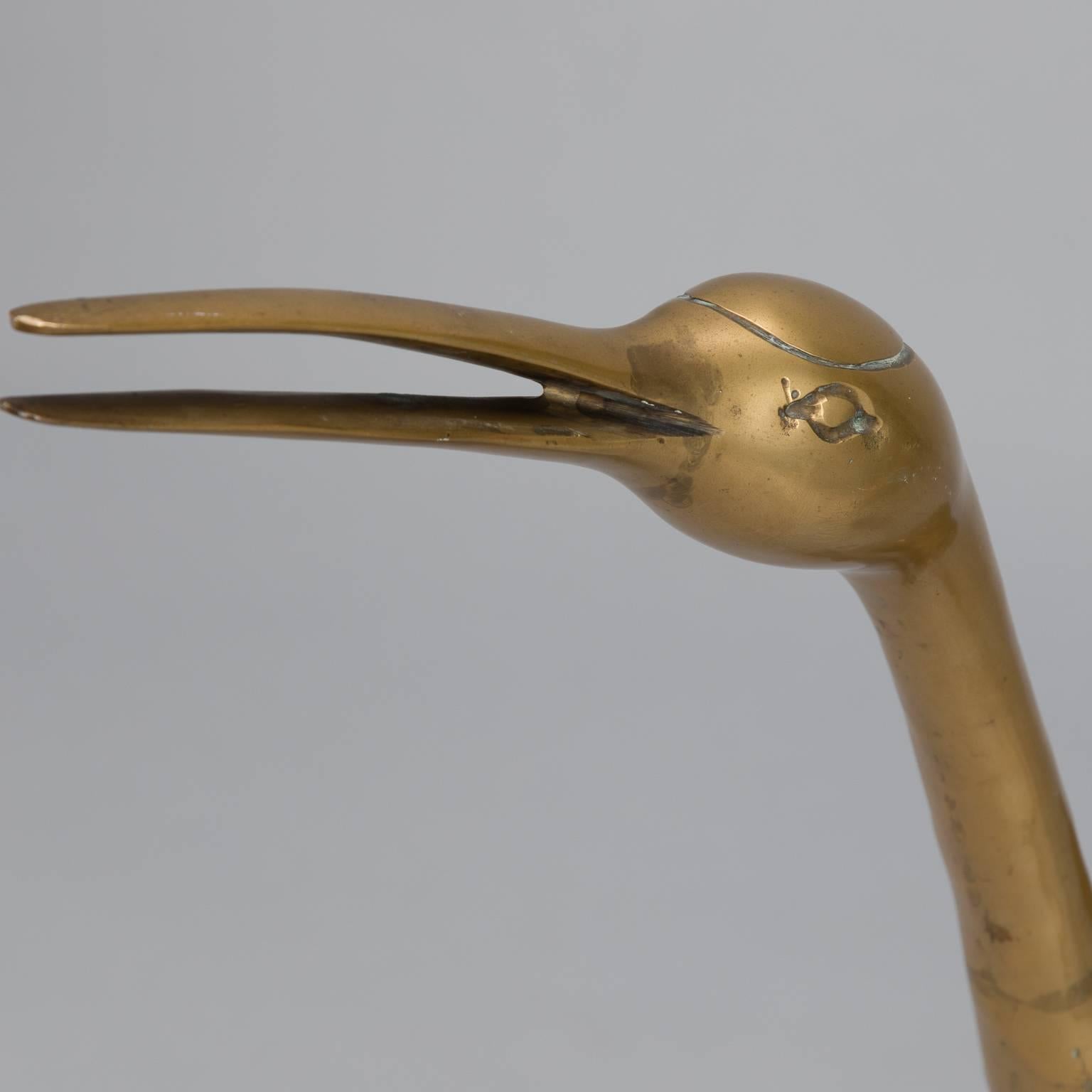 Mid-Century Modern Pair of Mid-Century Tall Brass Crane Statues