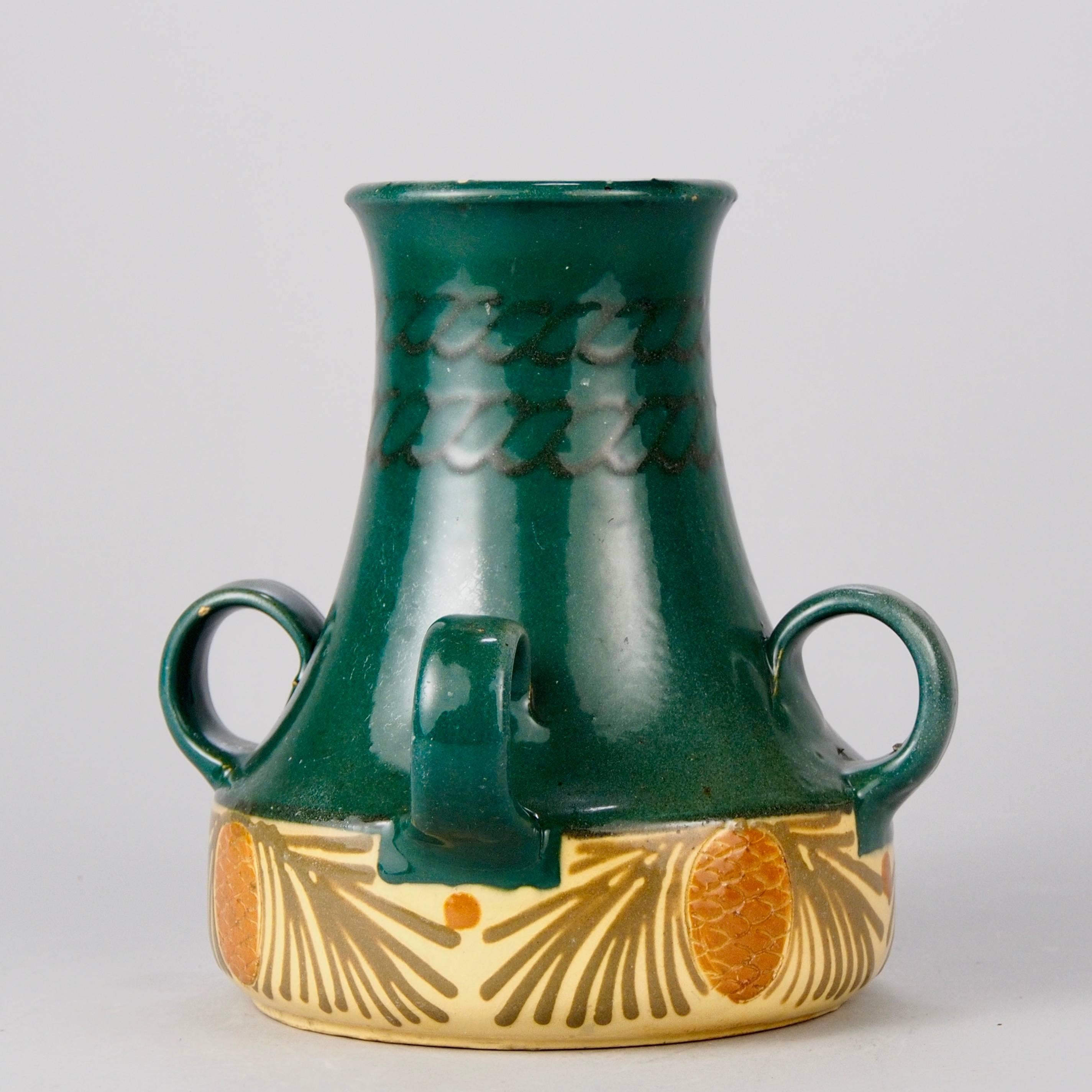 Signed Elchinger et Fils Art Nouveau Ceramic Vase In Excellent Condition In Troy, MI