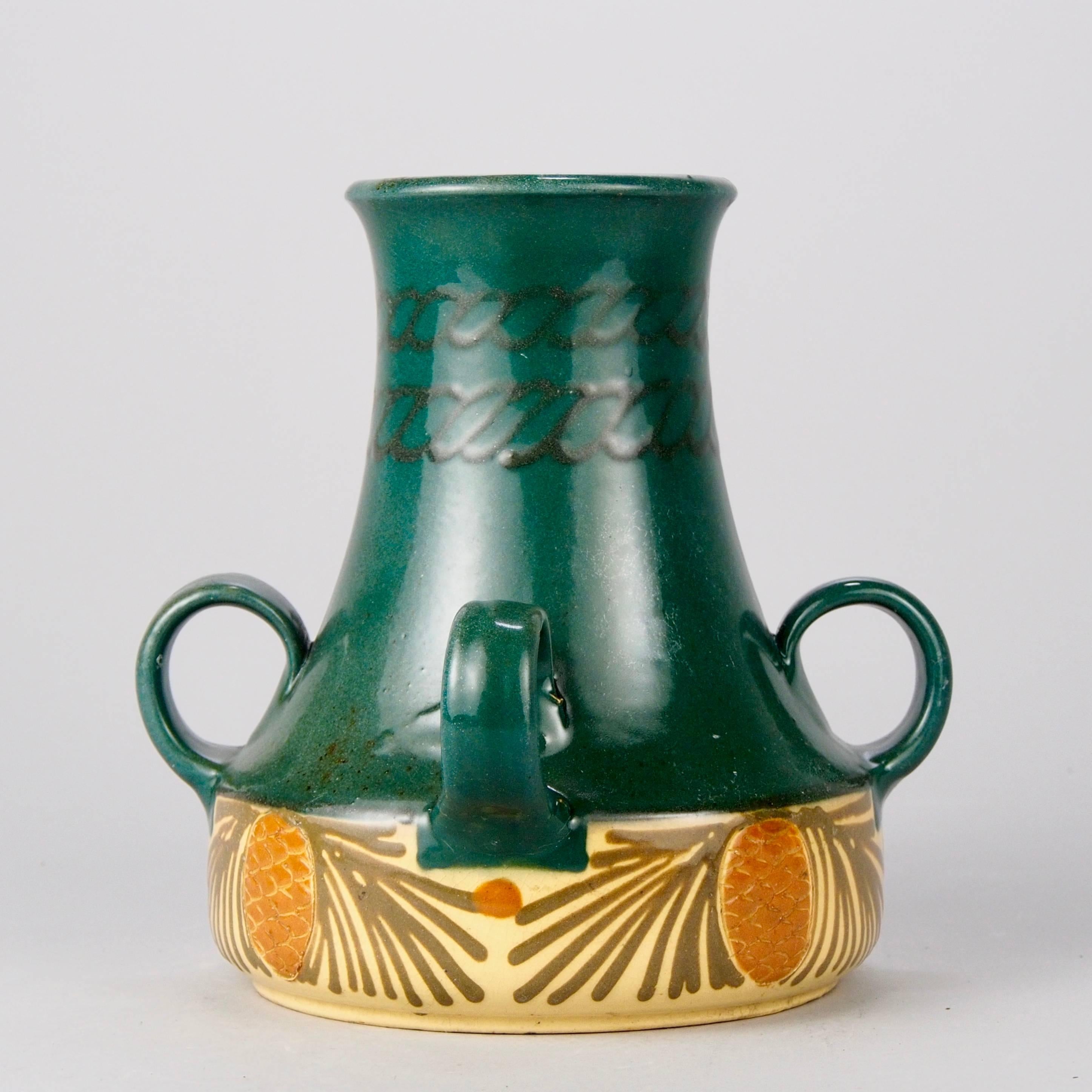 Glazed Signed Elchinger et Fils Art Nouveau Ceramic Vase