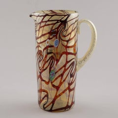 Set of Red Orange Murano Glass Pitcher with Six Tumblers