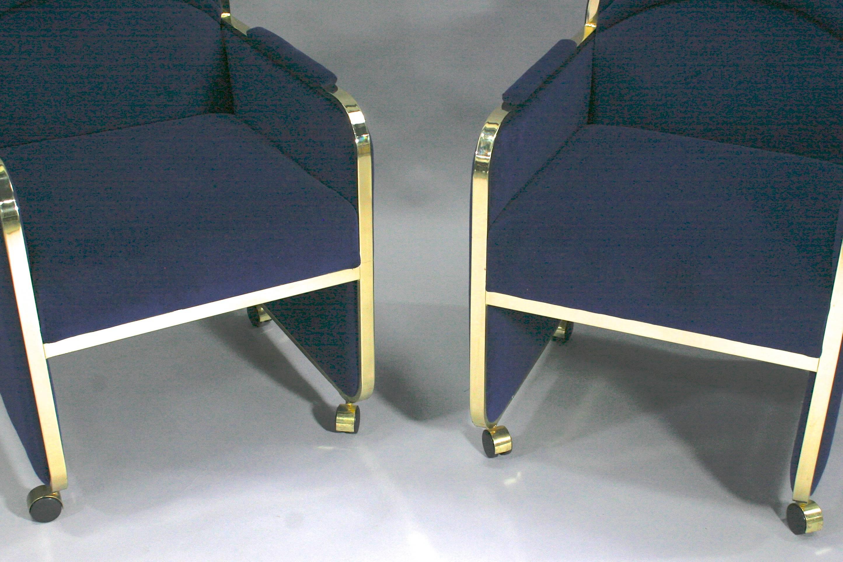 20th Century Pair of Design Institute America Baughman Style Brass & Blue Velvet Club Chairs