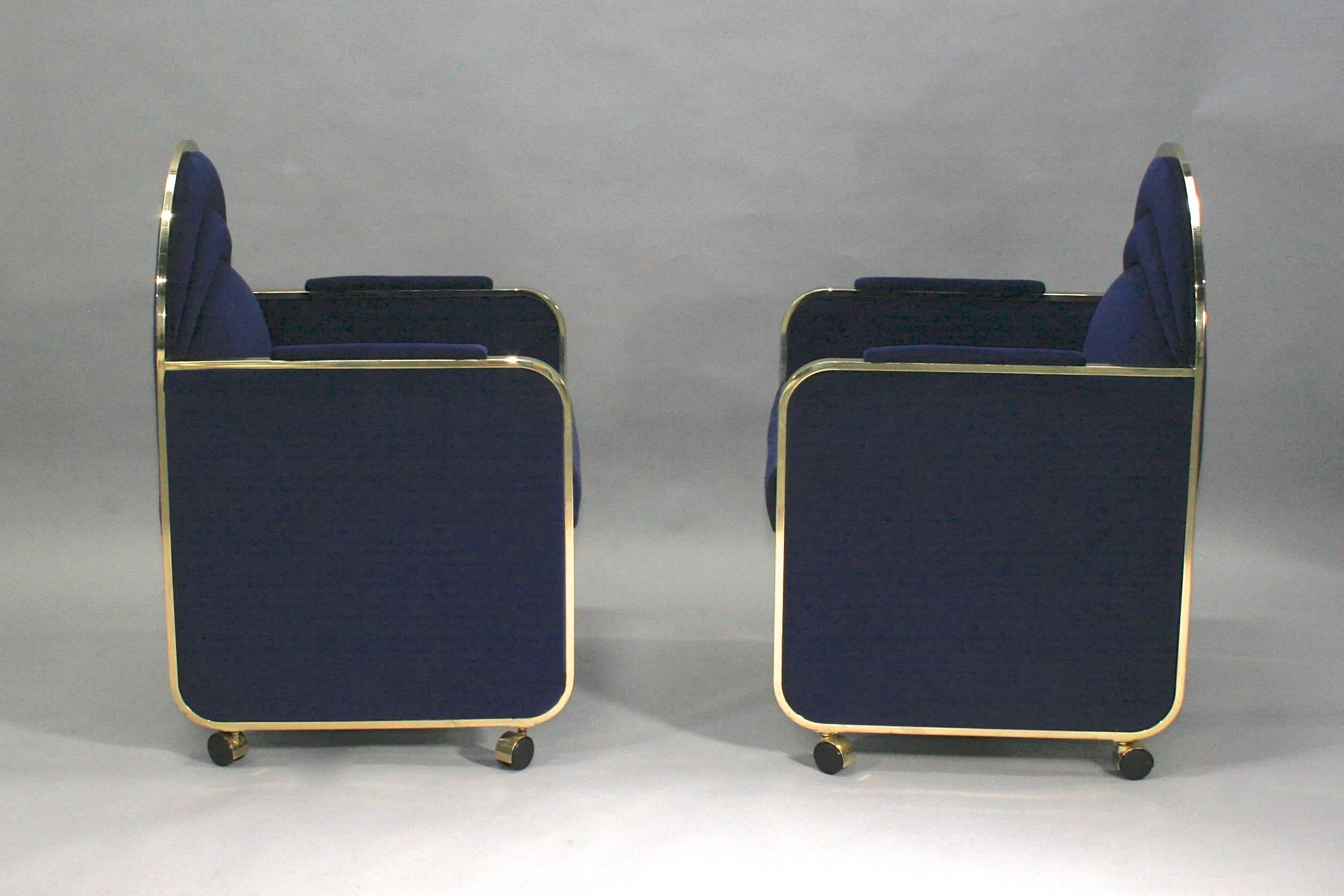 Pair of Design Institute America Baughman Style Brass & Blue Velvet Club Chairs 3