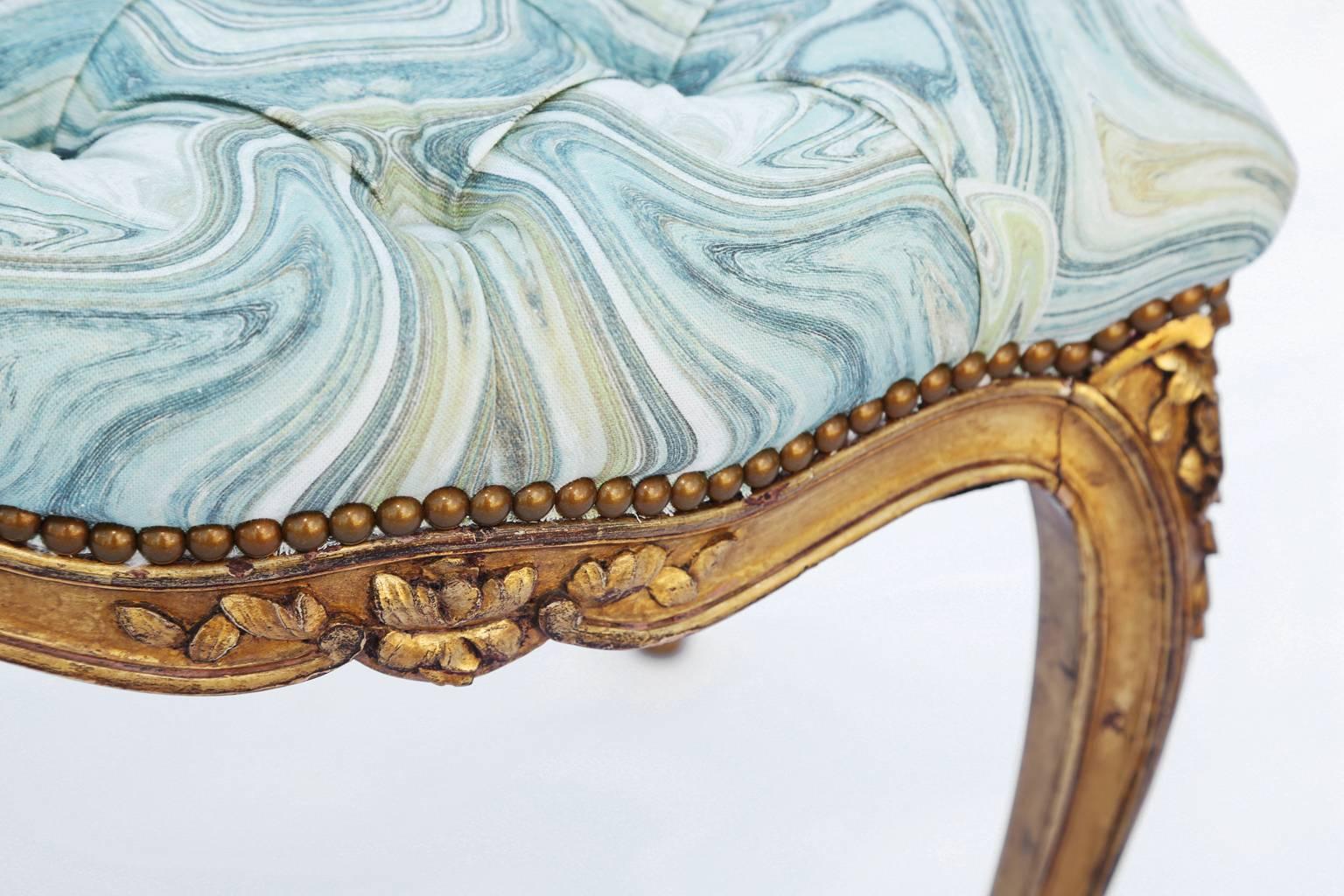 Hand-Carved 19th Century Louis XV Giltwood Bench