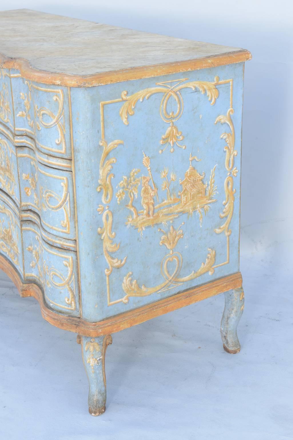 Hand-Painted Venetian 18th Century Commode In Distressed Condition In West Palm Beach, FL