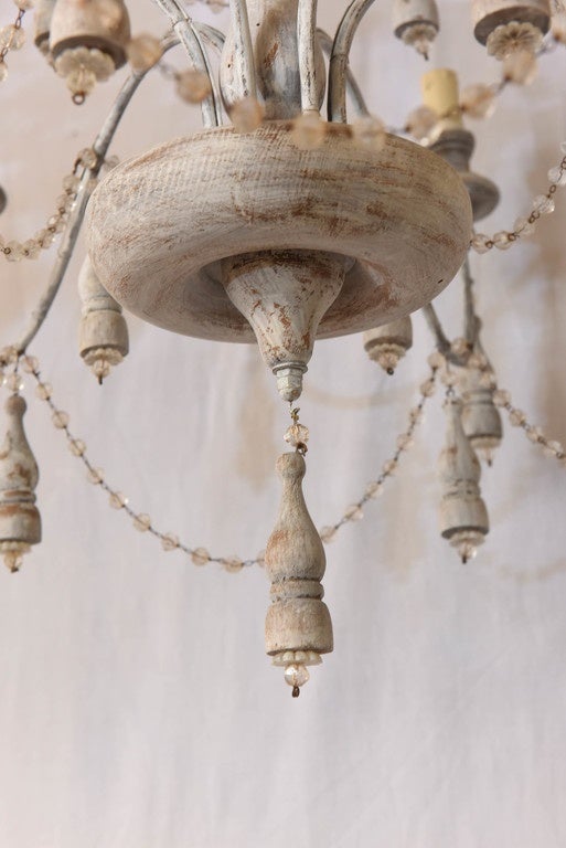 Carved Italian Two-Tier Chandelier Strung with Beads and Tassels