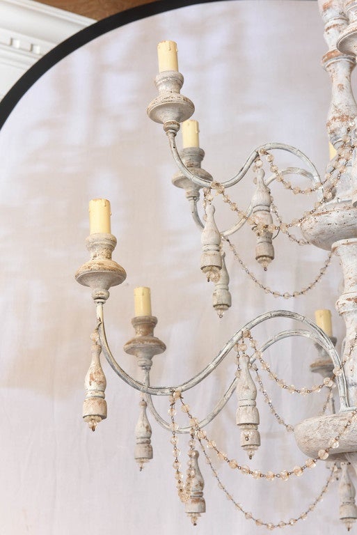 20th Century Italian Two-Tier Chandelier Strung with Beads and Tassels