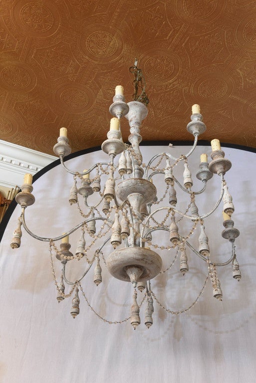 Iron Italian Two-Tier Chandelier Strung with Beads and Tassels