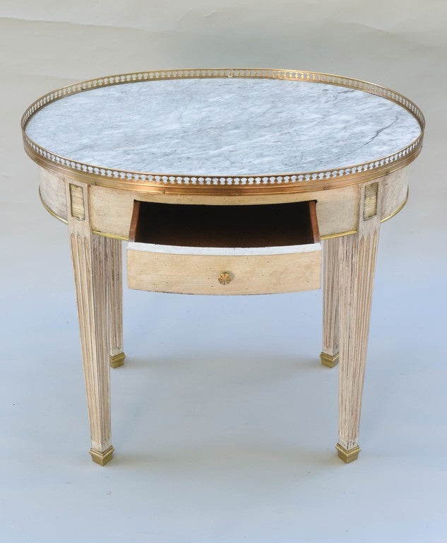 Brass Painted Oval Bouillotte Occasional Table with White Marble Top