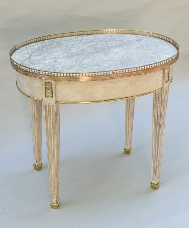 Painted Oval Bouillotte Occasional Table with White Marble Top 4