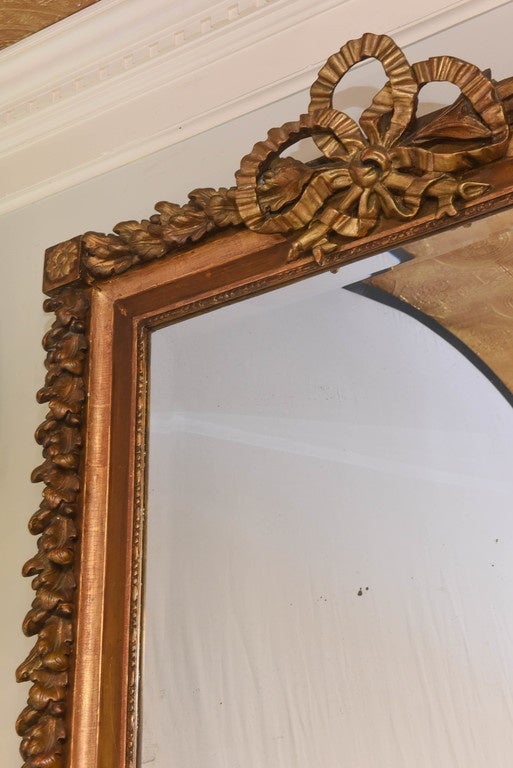 Hand-Carved Large Mirror in Carved Giltwood Foliate Frame, French, 19th Century For Sale