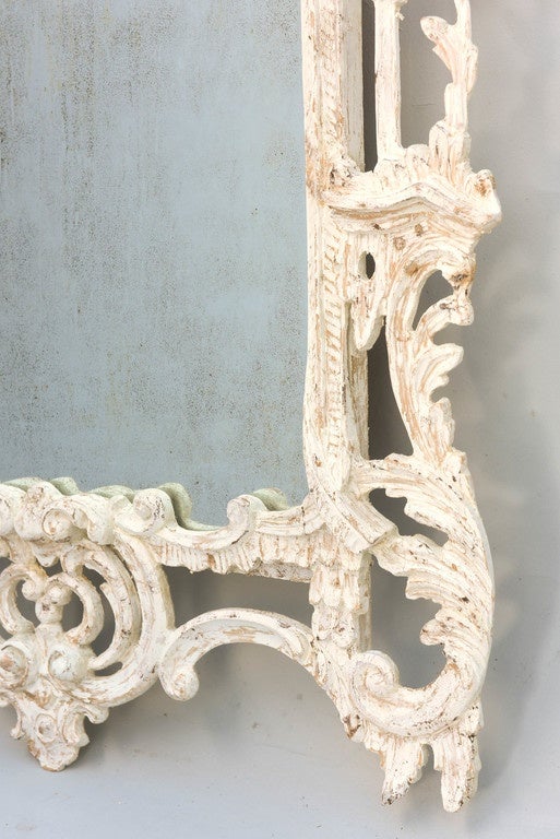 20th Century Pair of Painted Mirrors with Carved Pagoda Pediment