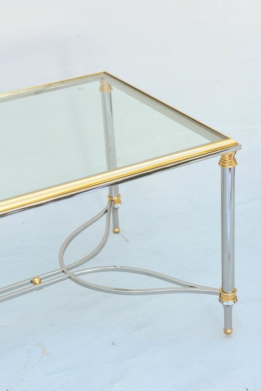 Polished Unusual Chrome and Brass Cocktail Table