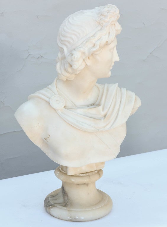 Carved Neoclassical Marble Bust of Apollo
