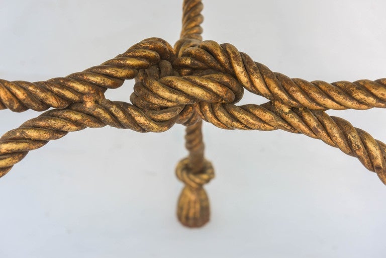20th Century Niccolini Gilded Iron Rope-and-Tassel Table with Carrara Marble Top
