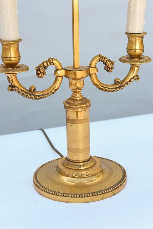 European Gilt Bronze Lamp with Rectangular Bouillotte Shade in Orange