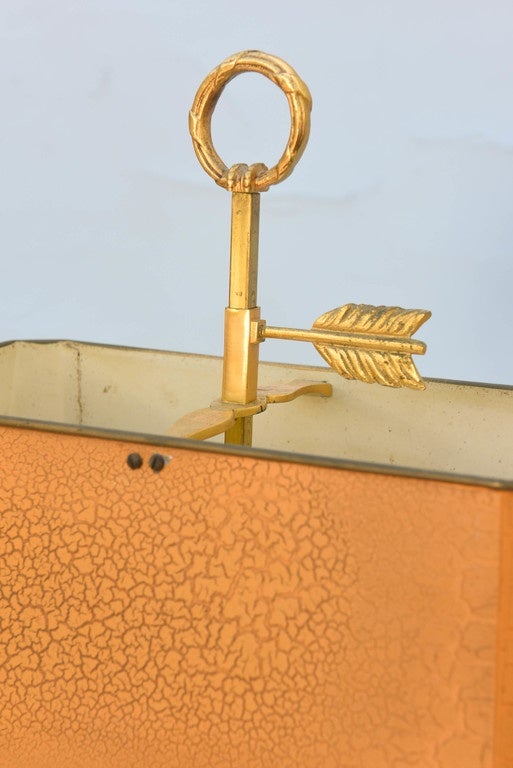 Metal Gilt Bronze Lamp with Rectangular Bouillotte Shade in Orange