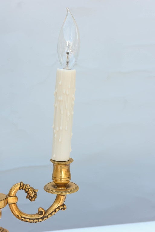 Gilt Bronze Lamp with Rectangular Bouillotte Shade in Orange 2