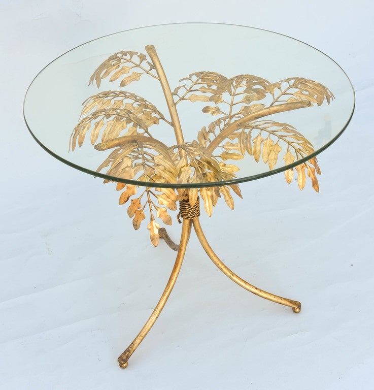 20th Century Gilded iron Palm Tree Accent Table