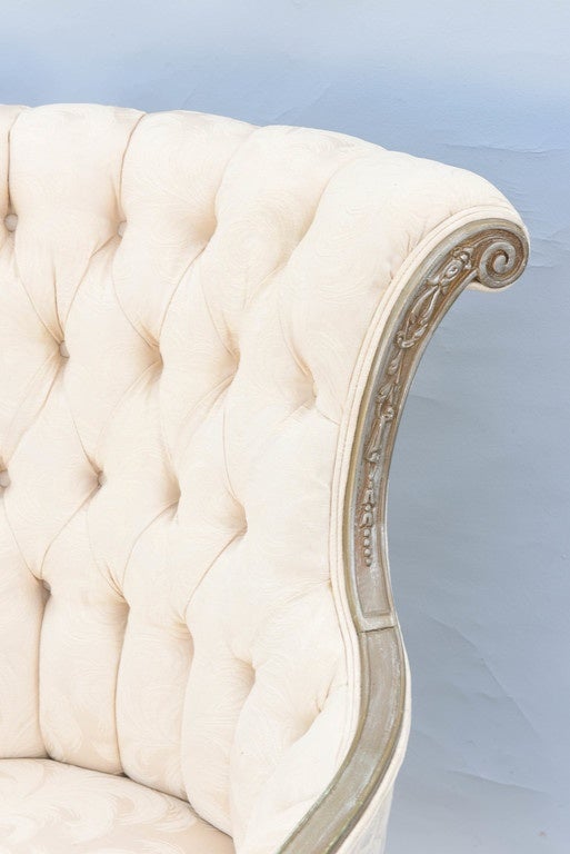 Pair of Italian High-Backed Tufted Bergere Armchairs with Silvergilt Frames