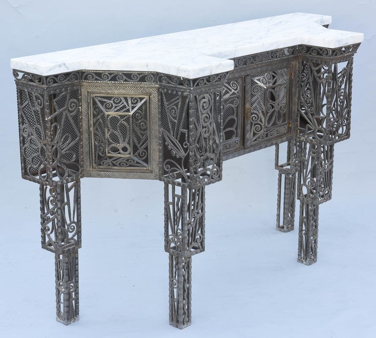 Hammered Art Deco Console in the Manner of Edgar Brandt