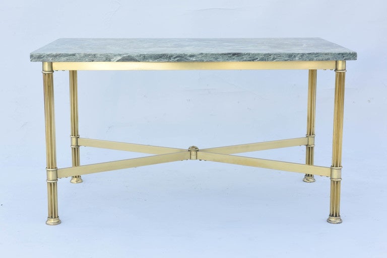 Brass Cocktail Table with Marble Top in the Manner of Jansen 1