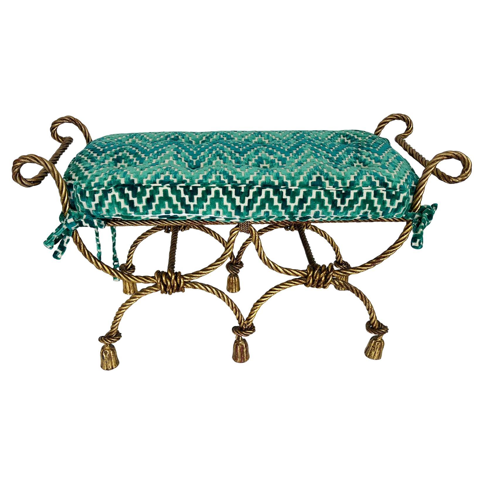 1950s Niccolini Gilded Iron Rope and Tassel Bench