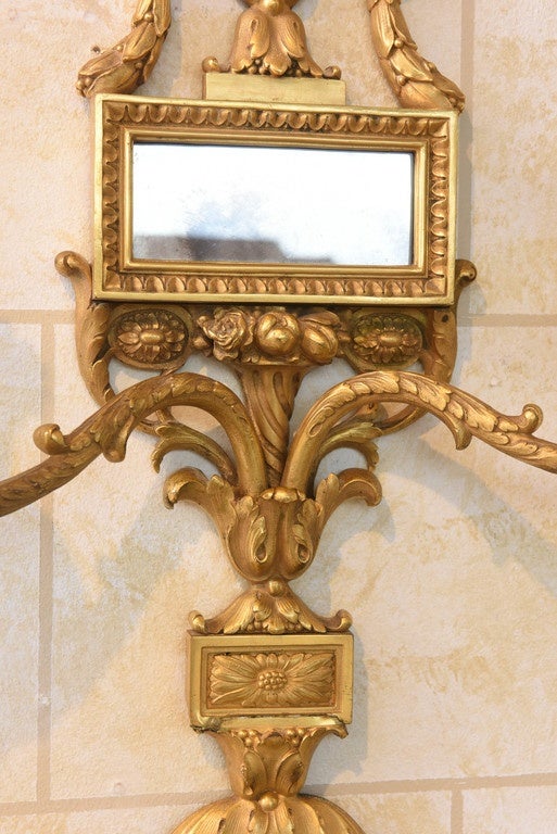 Gilt Pair of Bronze Dore Sconces with Unusual Mirrored Backplates by E.F. Caldwell