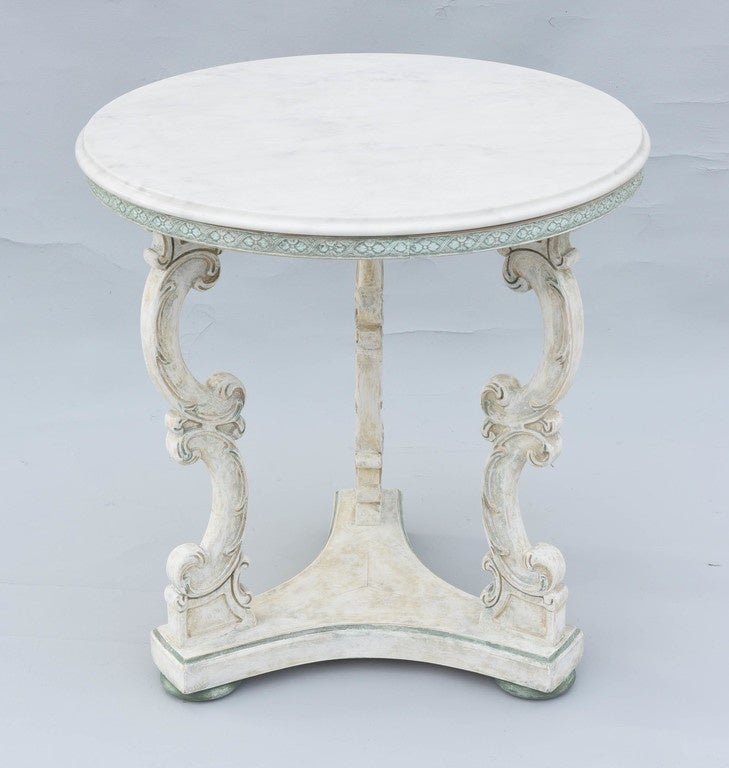 Pair of Painted Italian End Tables with Carrara Marble Tops