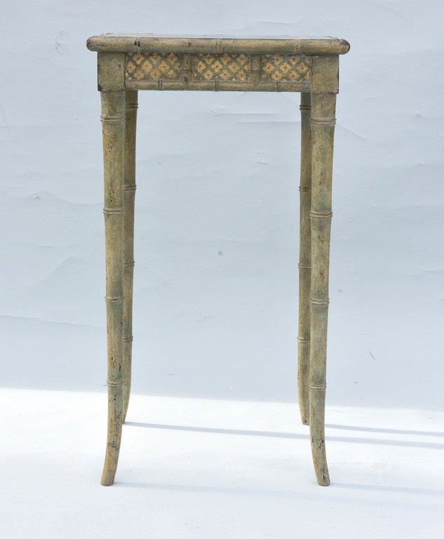 Wood Accent Table with Faux Mabre Pietra Dura Top