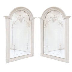 Antique Pair of Late 19th Century Etched Mirrors in Painted Frames