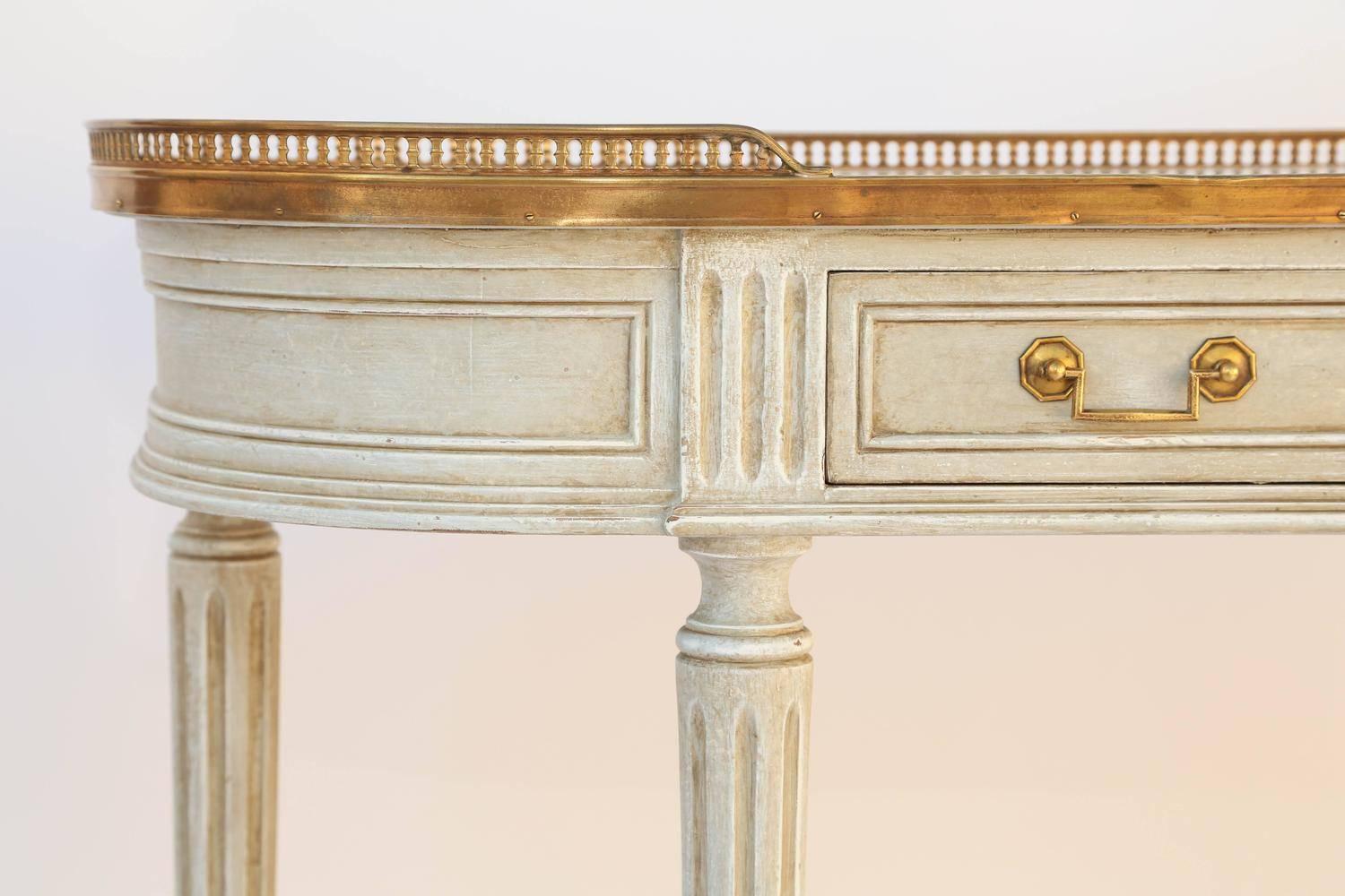 Brass Louis XVI Style Painted Demilune Console