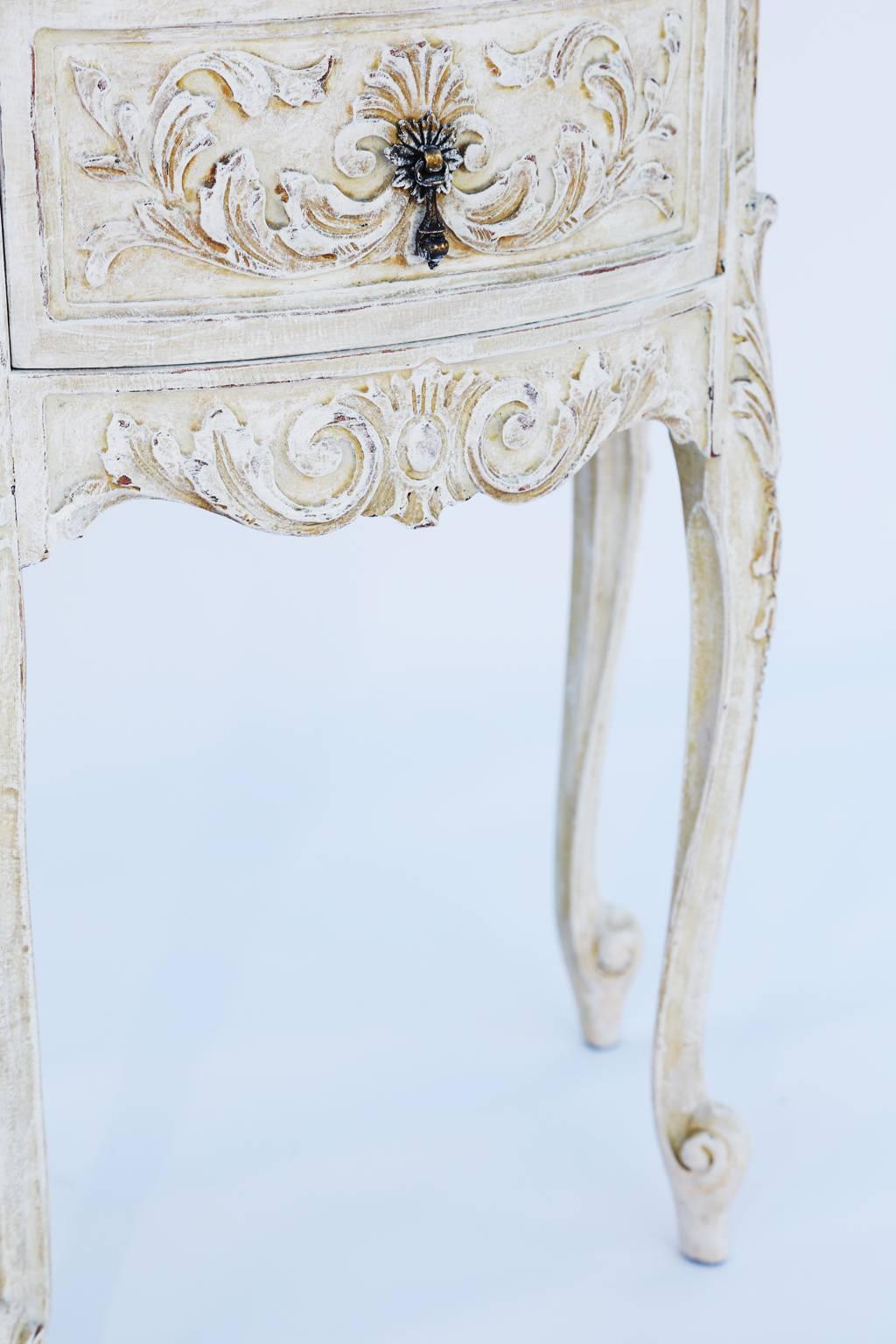 French Pair of Carved and Painted Louis XV Night Tables with Mirrored Tops