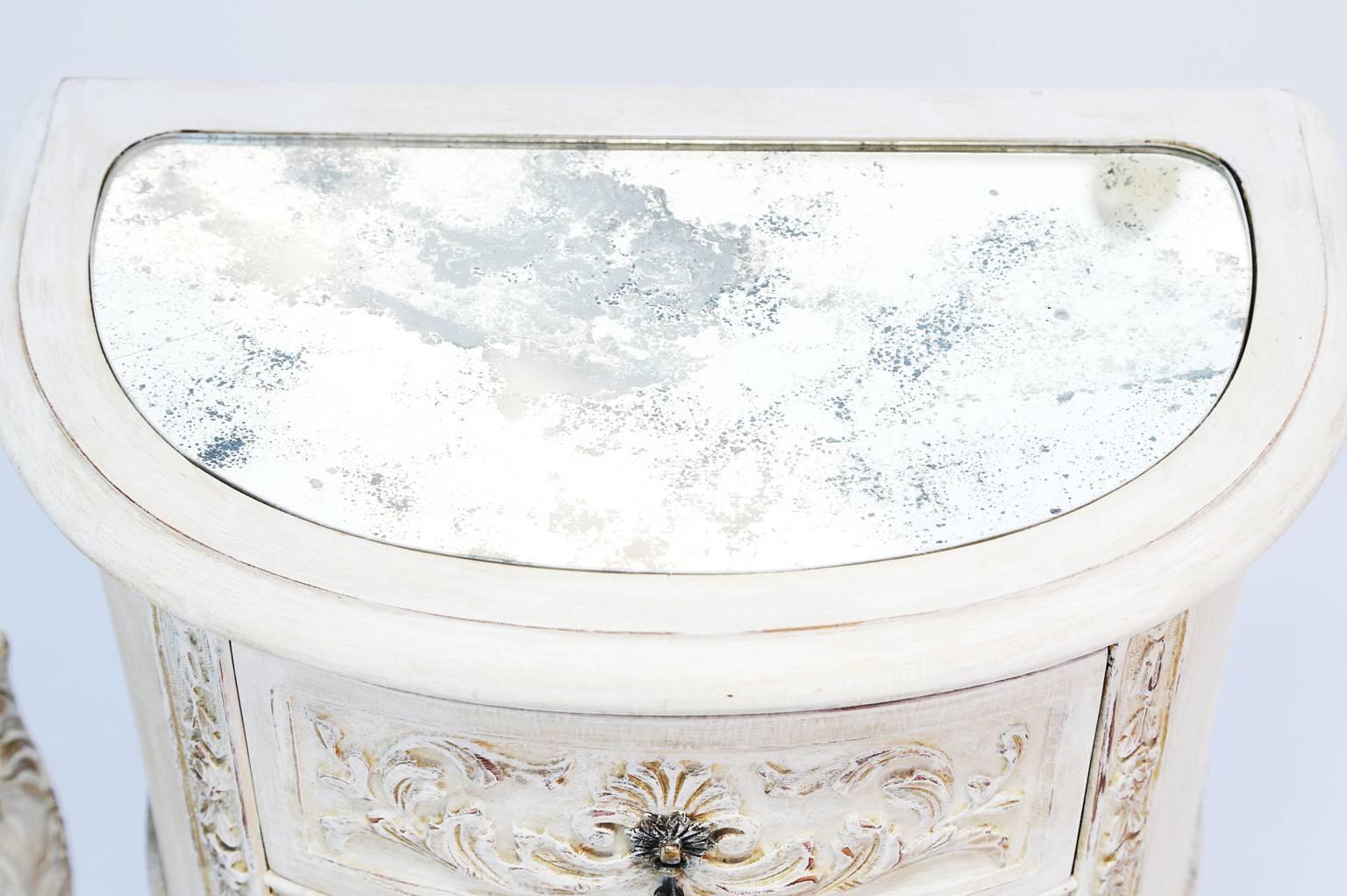 Pair of Carved and Painted Louis XV Night Tables with Mirrored Tops 4