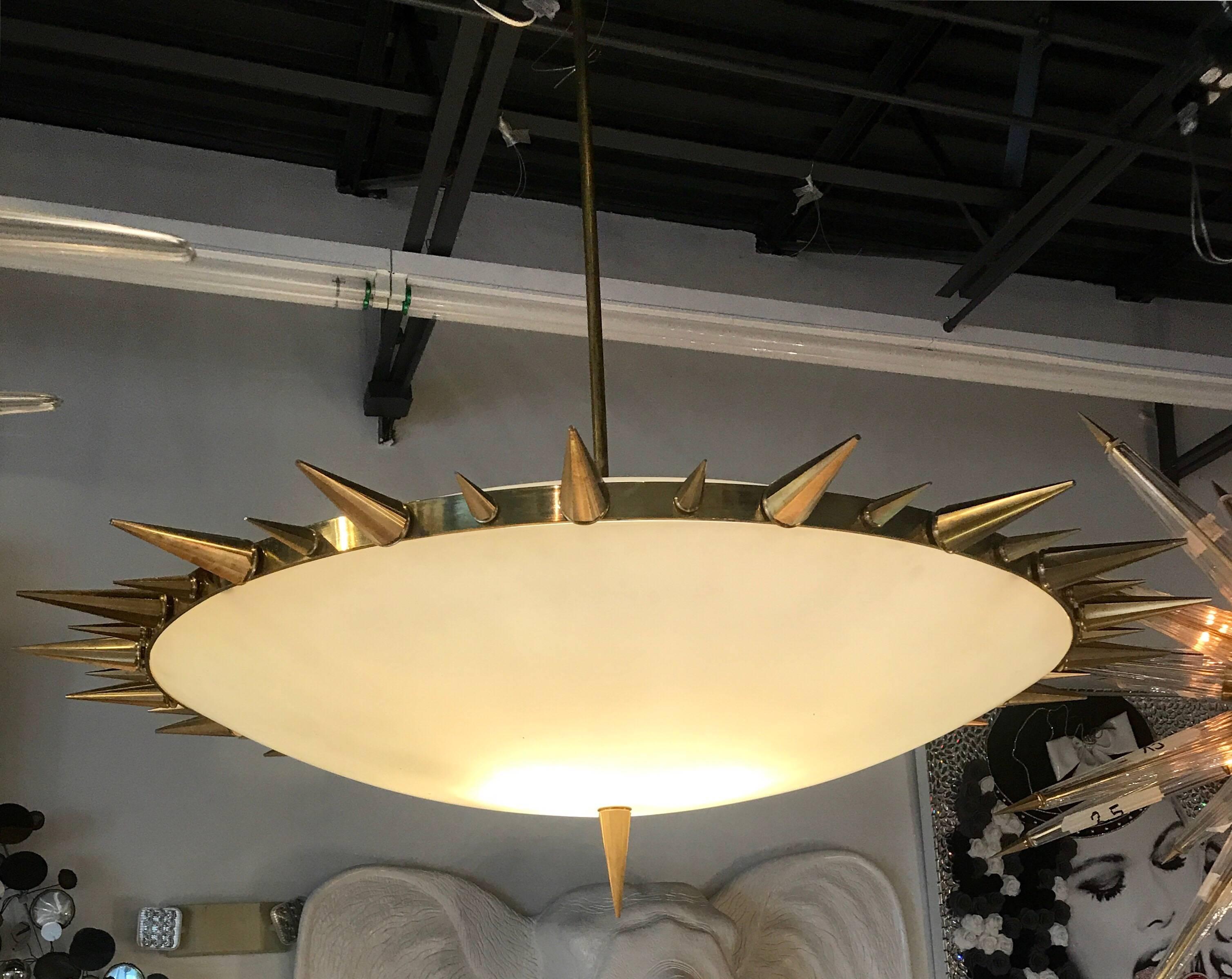 Late 20th Century Midcentury Italian Glass Chandelier with Bronze Spikes