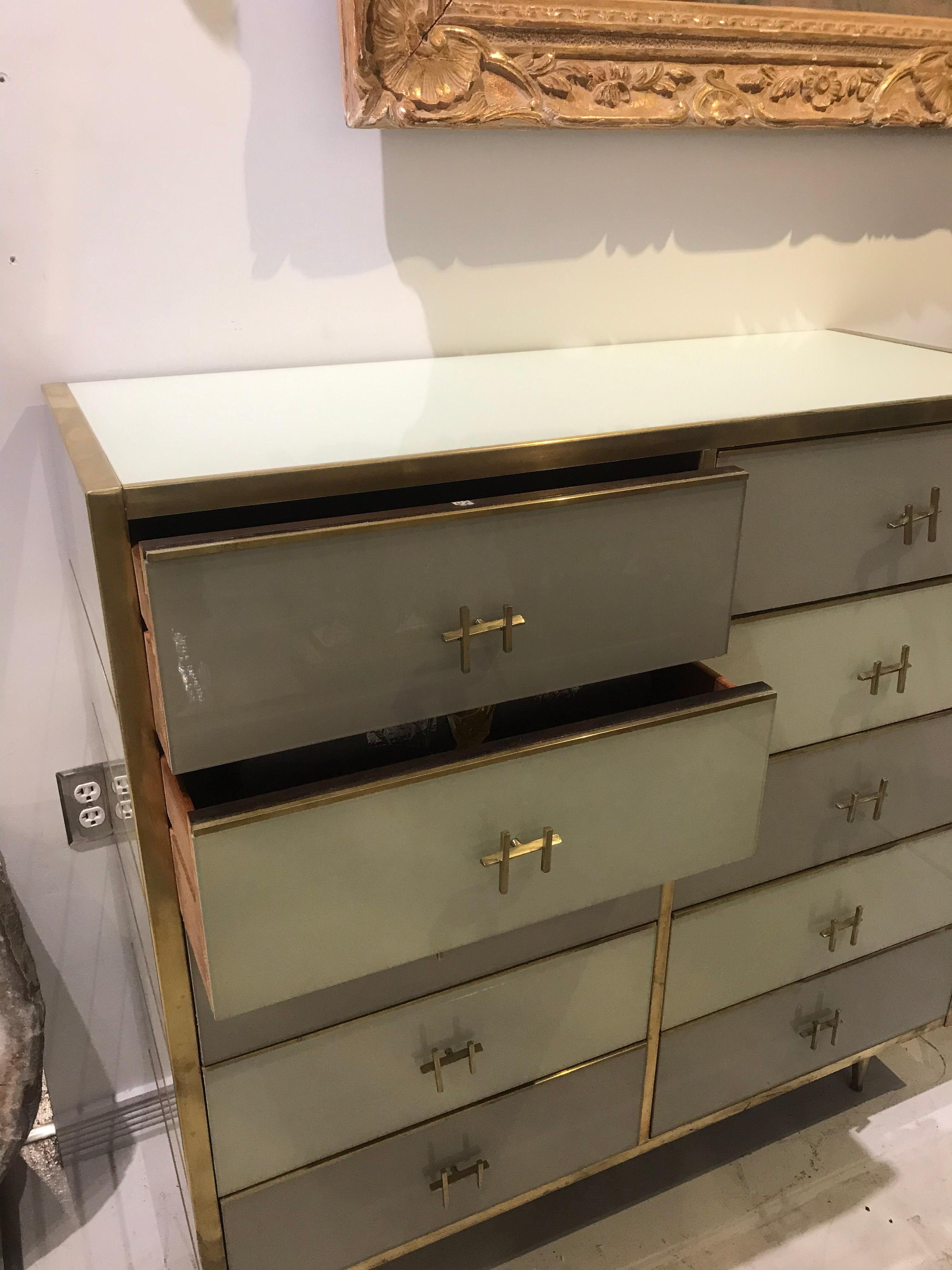 Pair of Italian Mid-Century Glass and Brass Chest of Drawers 4