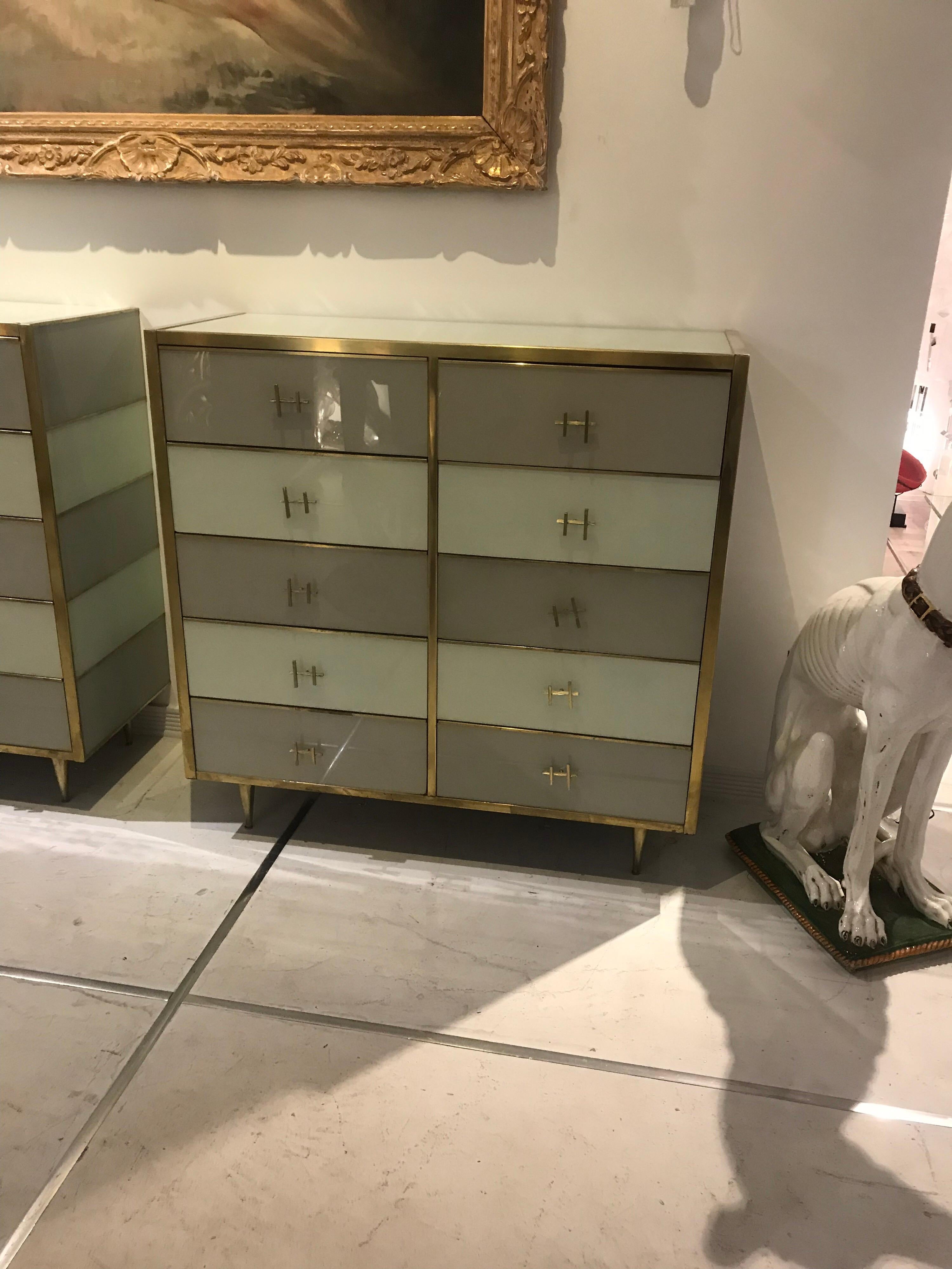 Pair of Italian Mid-Century Glass and Brass Chest of Drawers 6