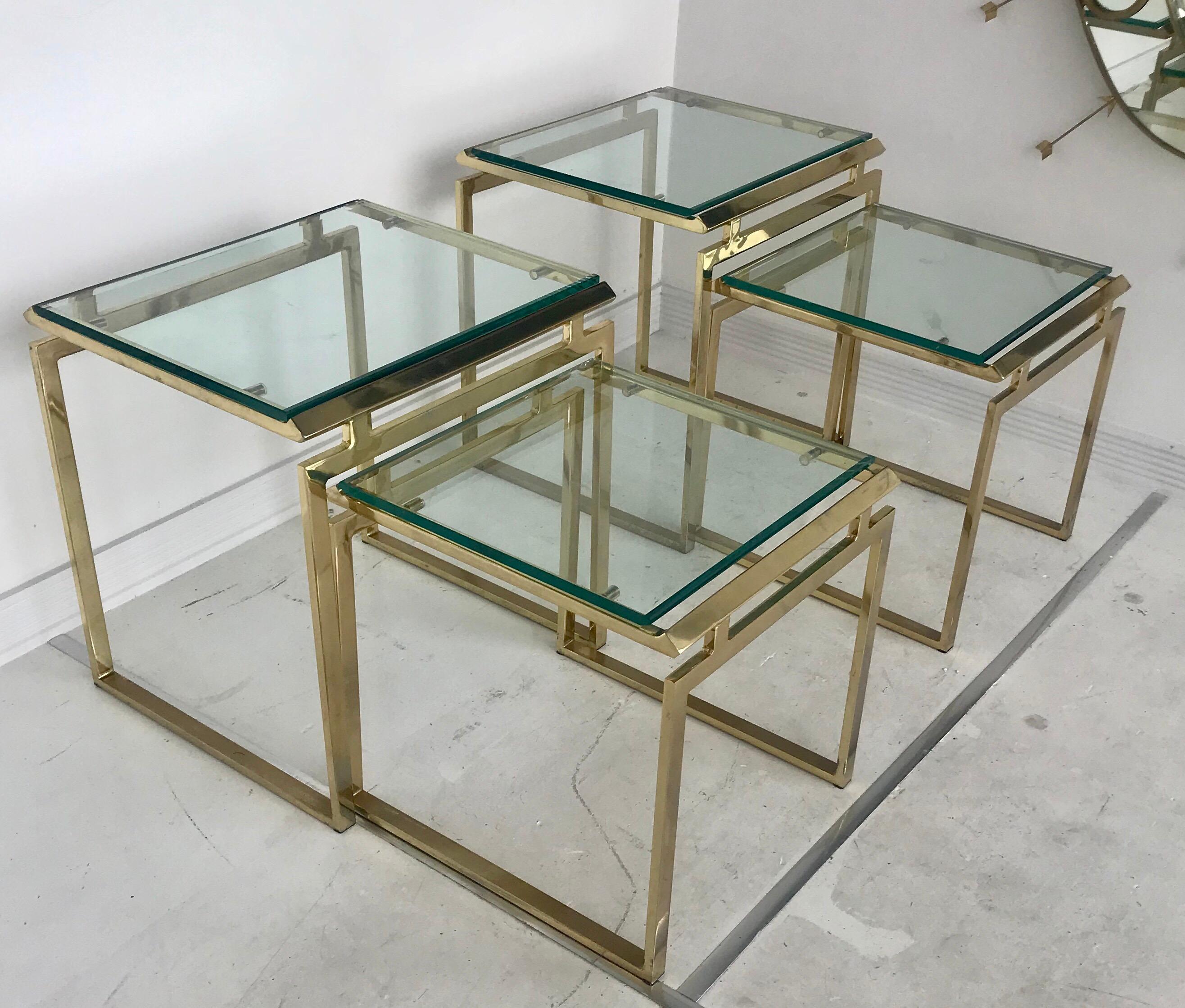 Pair of Mid Century Brass and Glass Nesting Tables 1