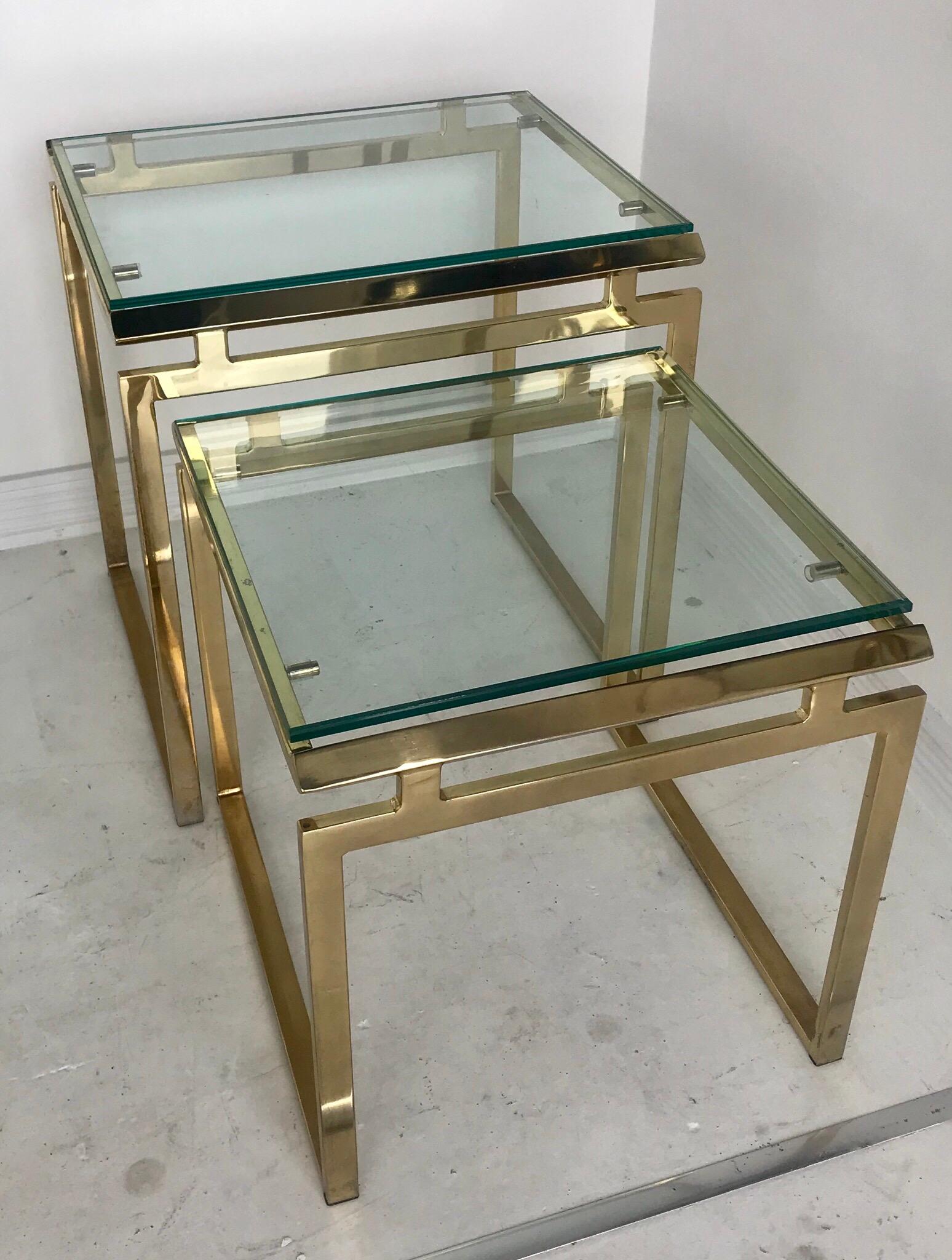 Pair of Mid Century Brass and Glass Nesting Tables 2