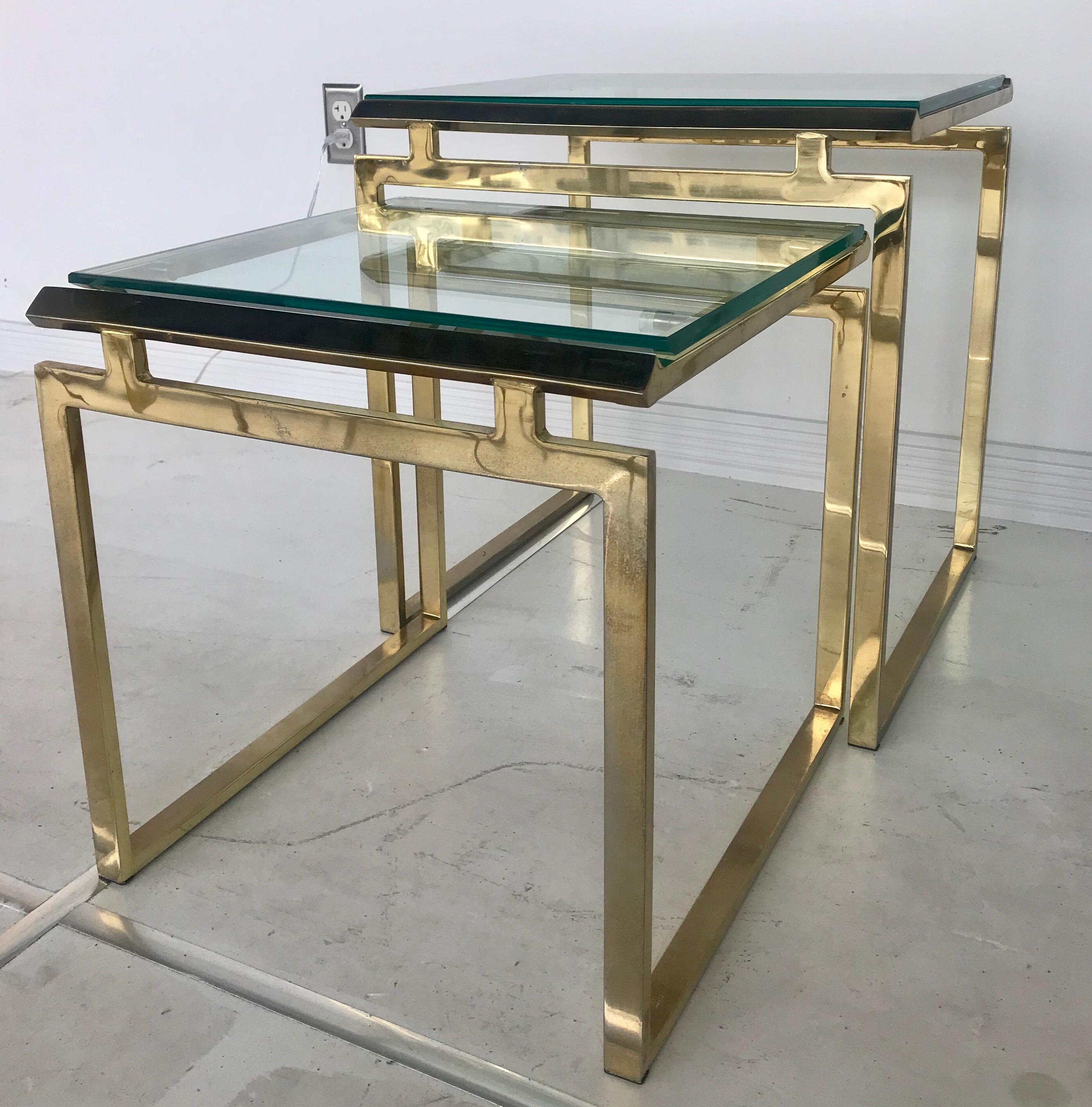 Pair of Mid Century Brass and Glass Nesting Tables 3