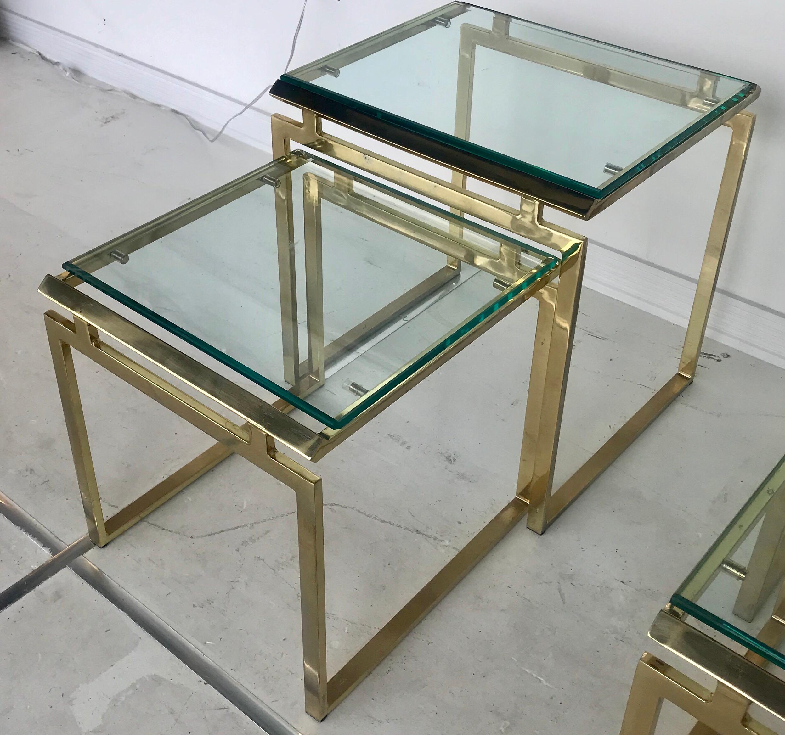 Pair of Mid Century Brass and Glass Nesting Tables 4