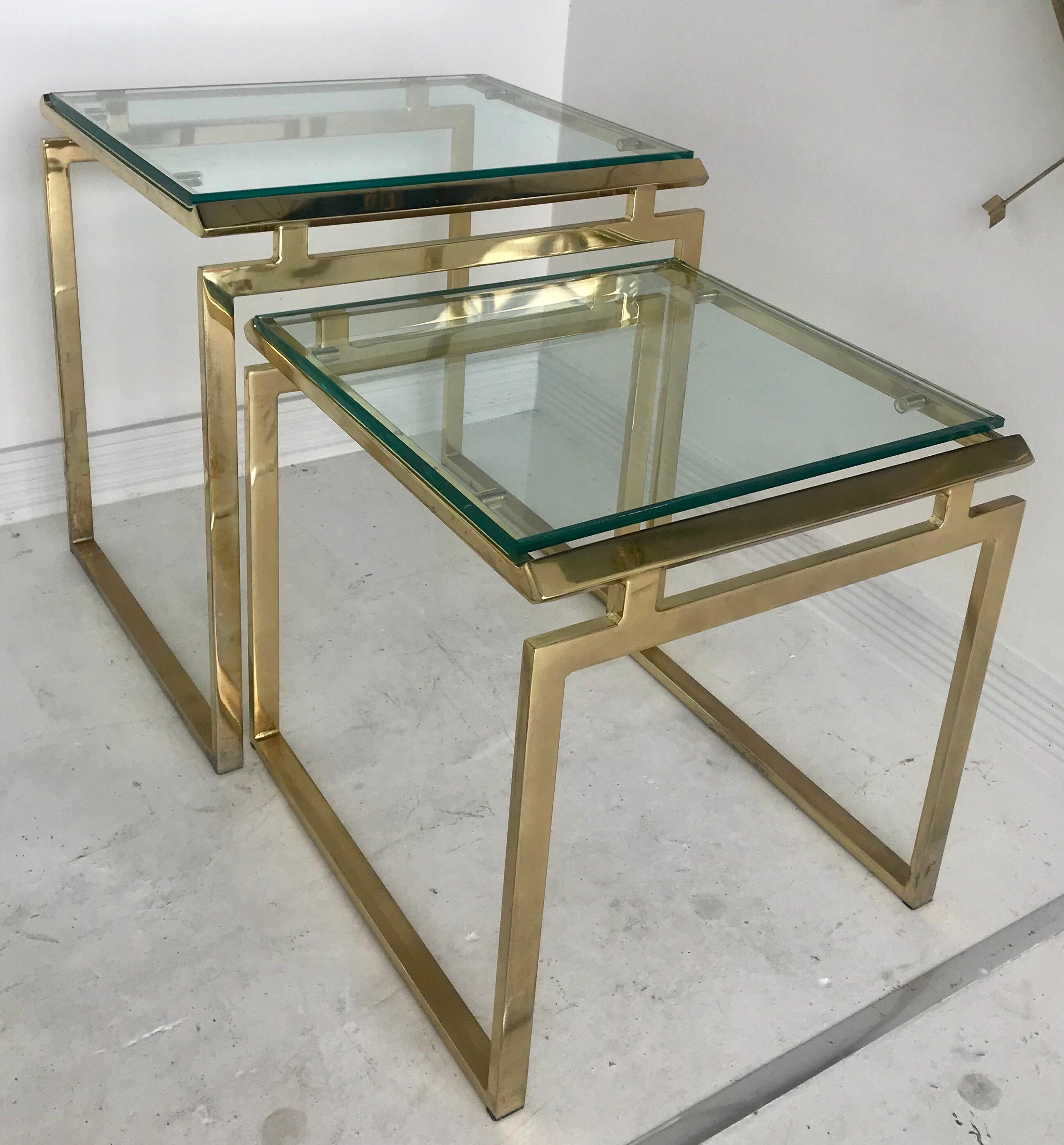 Pair of Mid Century Brass and Glass Nesting Tables 5