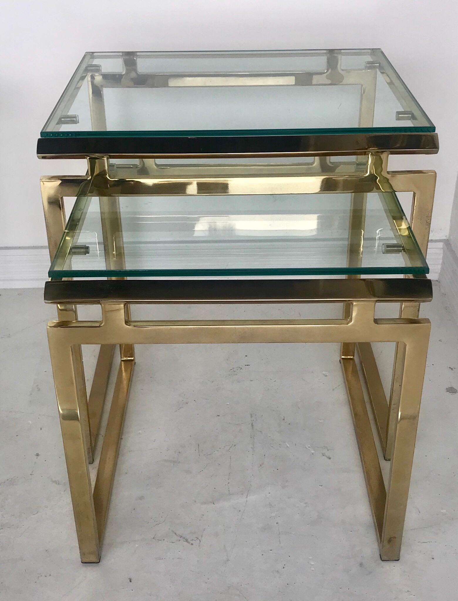 Pair of Mid Century Brass and Glass Nesting Tables 6