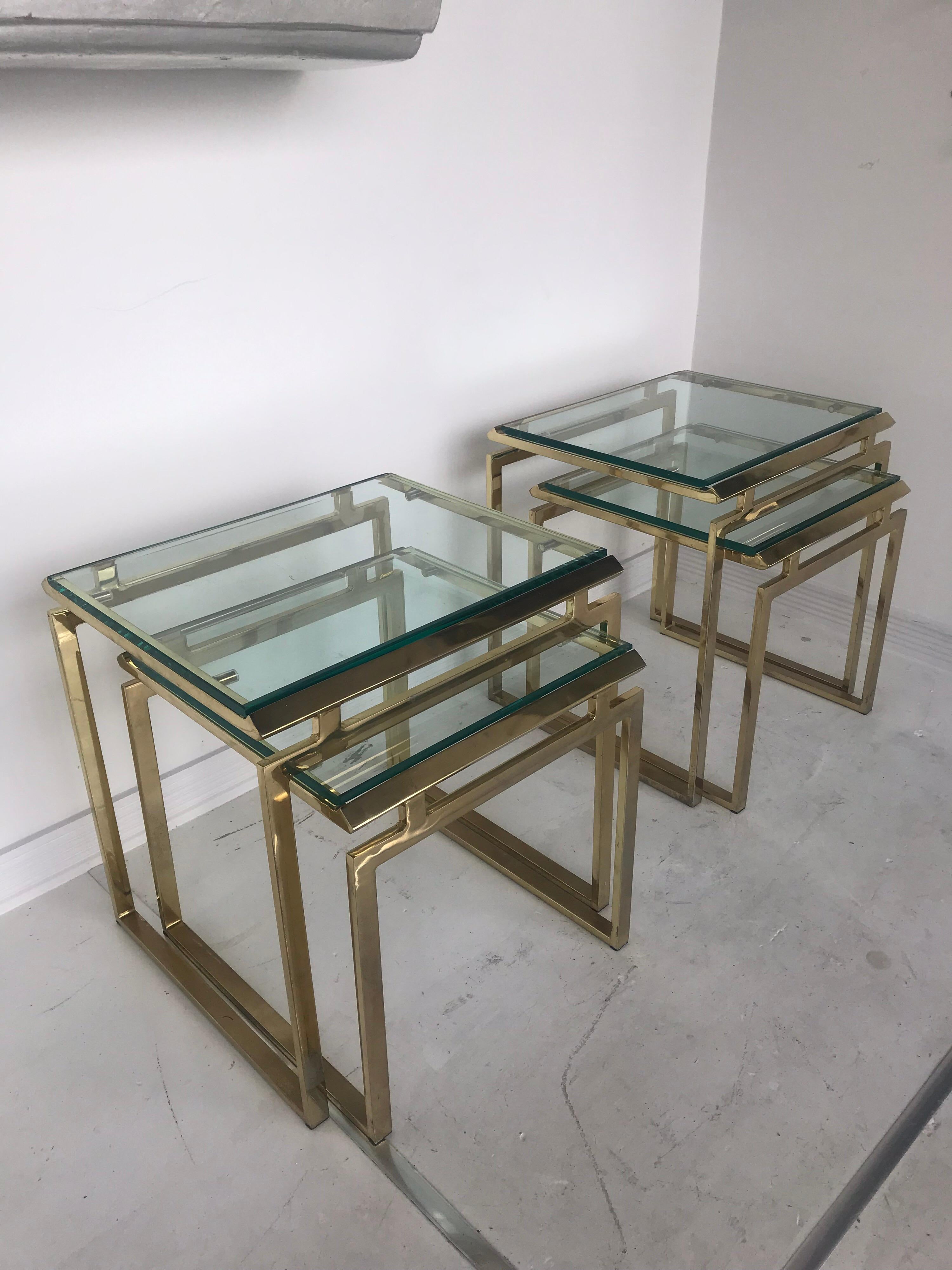 Pair of Mid Century Brass and Glass Nesting Tables 7